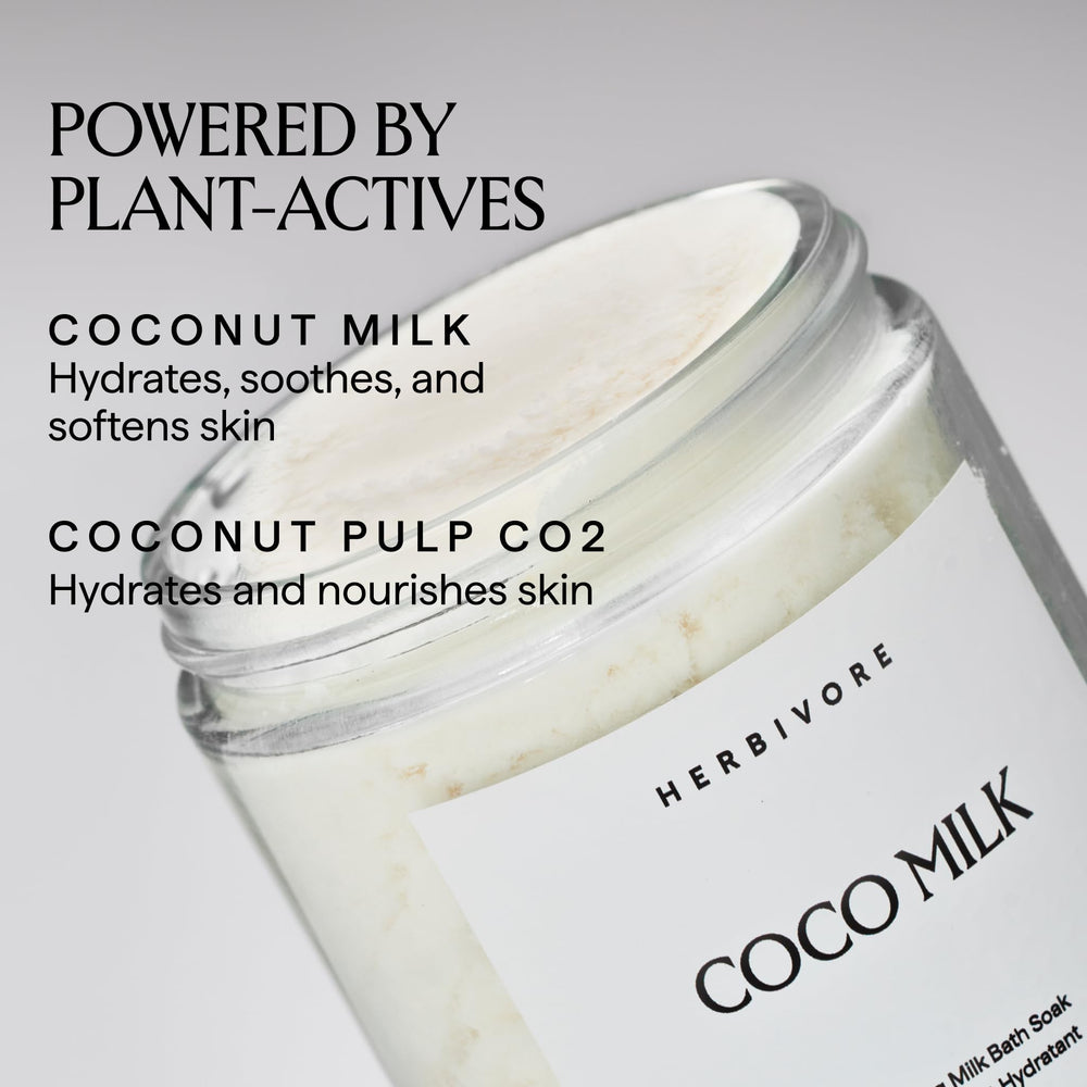 HERBIVORE open jar showing creamy coconut milk powder texture