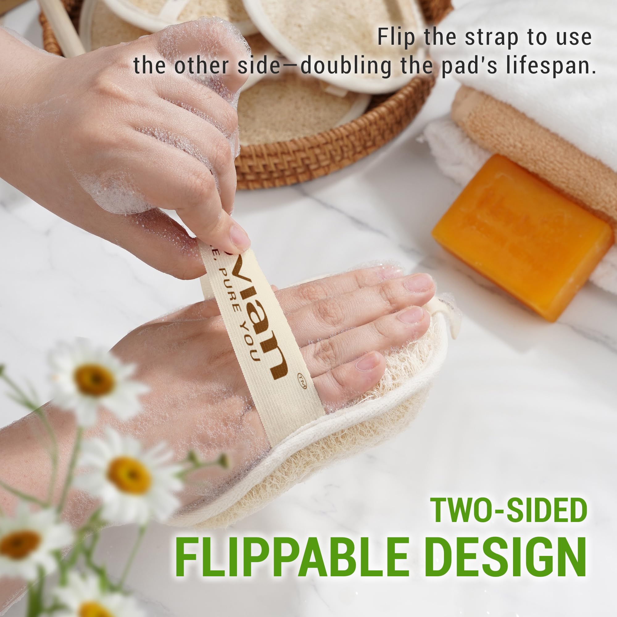 Herbvian double-sided pad detail showing two textures for varied exfoliation