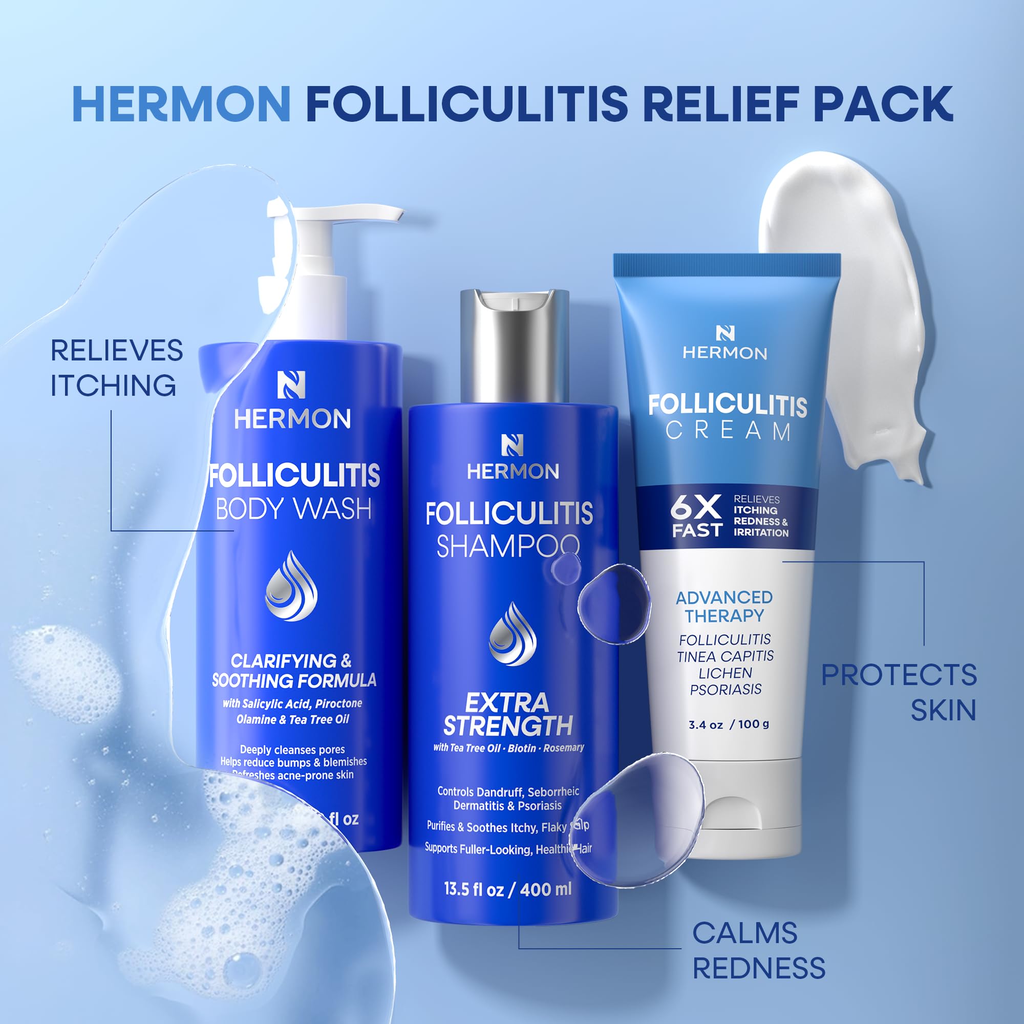 Hermon product with tea tree leaves to show natural clarifying ingredient