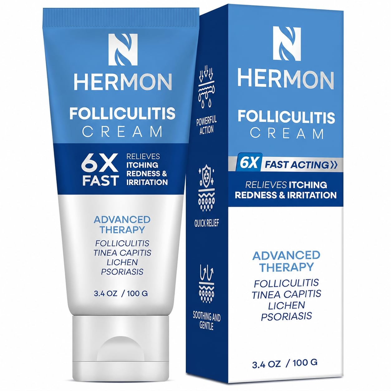 Hermon front tube showing product packaging and intended targeted care