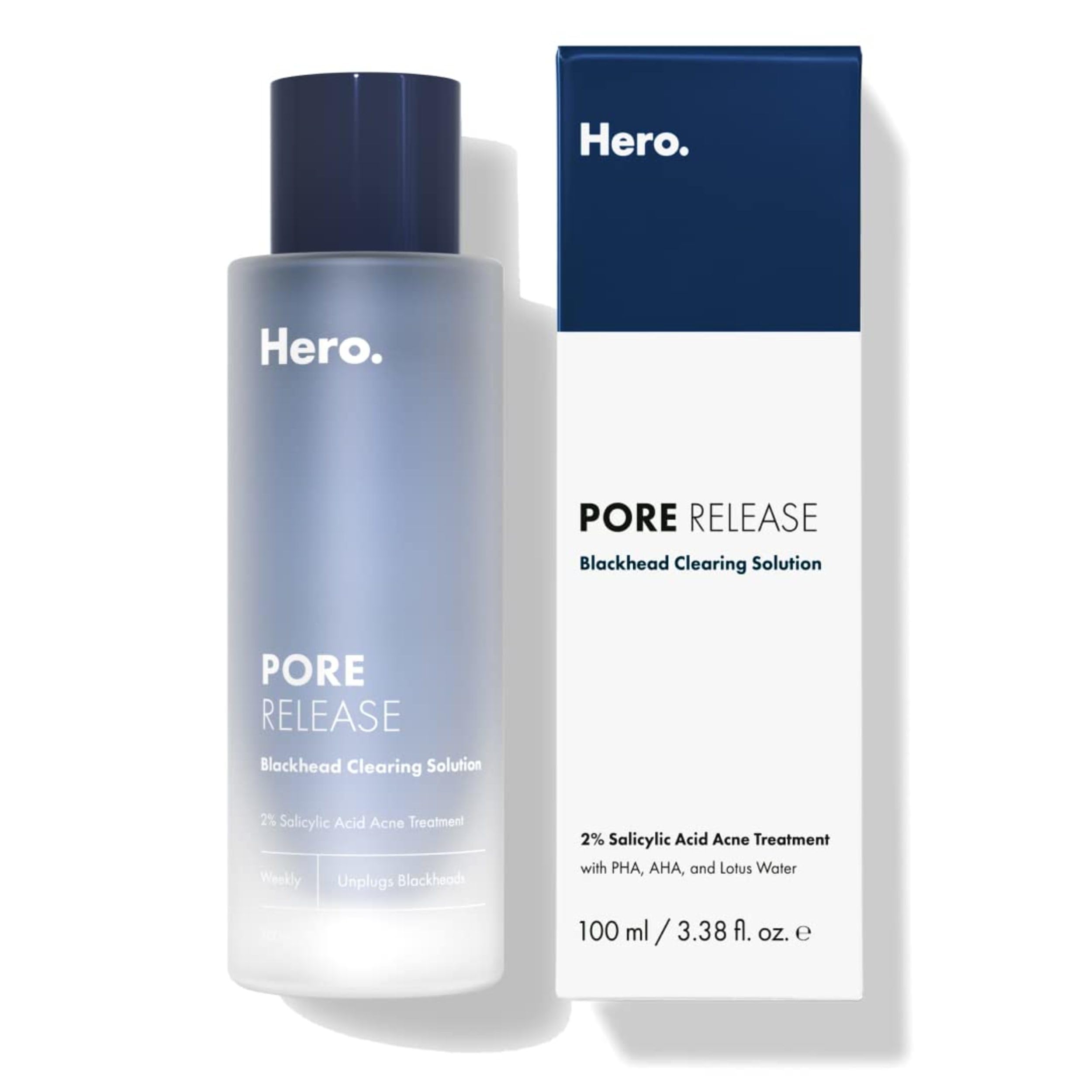 Hero Cosmetics bottle front view showing clean design and product name, highlights clarity