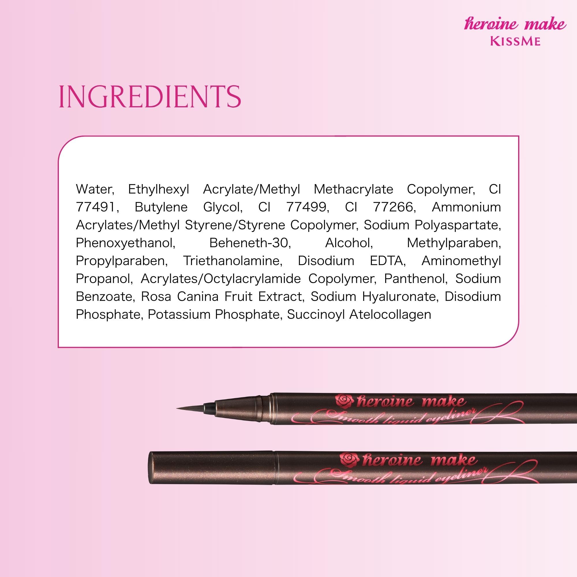 Heroine Make label close-up highlighting polymer and gentle removal