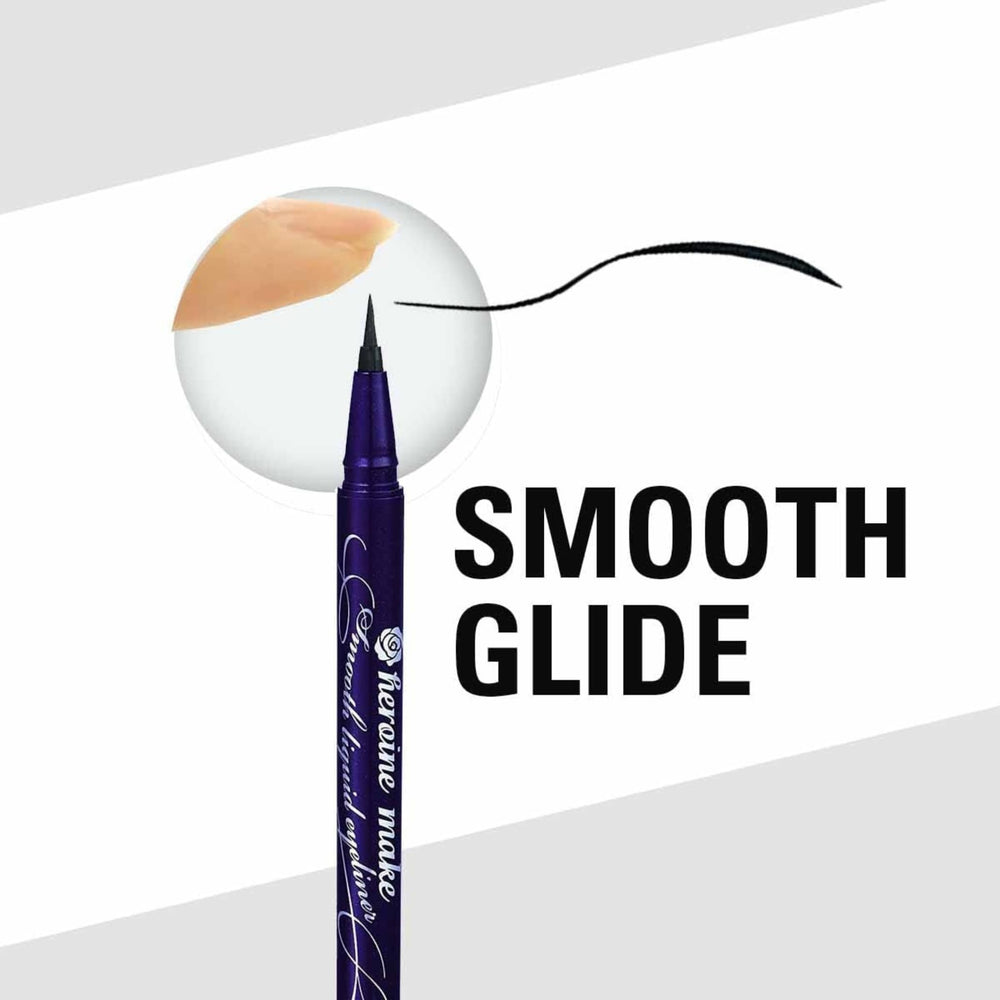 Heroine Make black ink stroke swatches demonstrating jet-black payoff and crisp edges