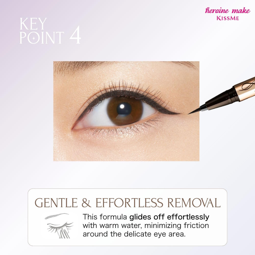 Heroine Make winged eye look in lifestyle setting highlighting long-wear benefit