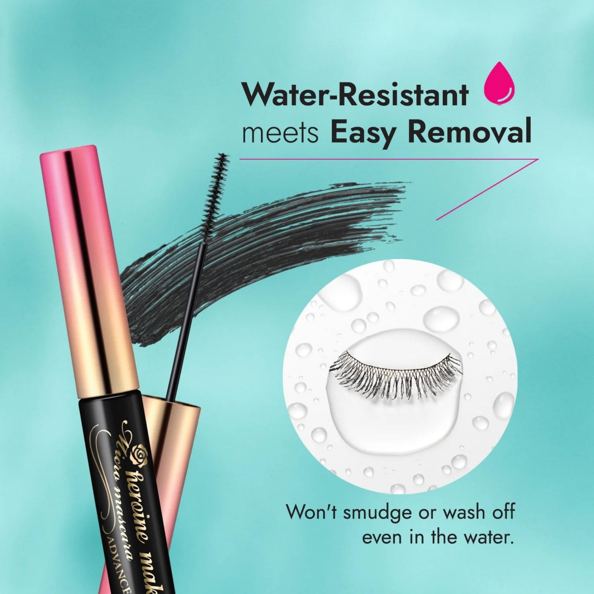 Heroine Make mascara texture swipe showing tubing formula and smooth finish