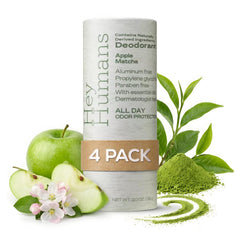Hey Humans front packaging showing Apple Matcha label and sustainable benefits