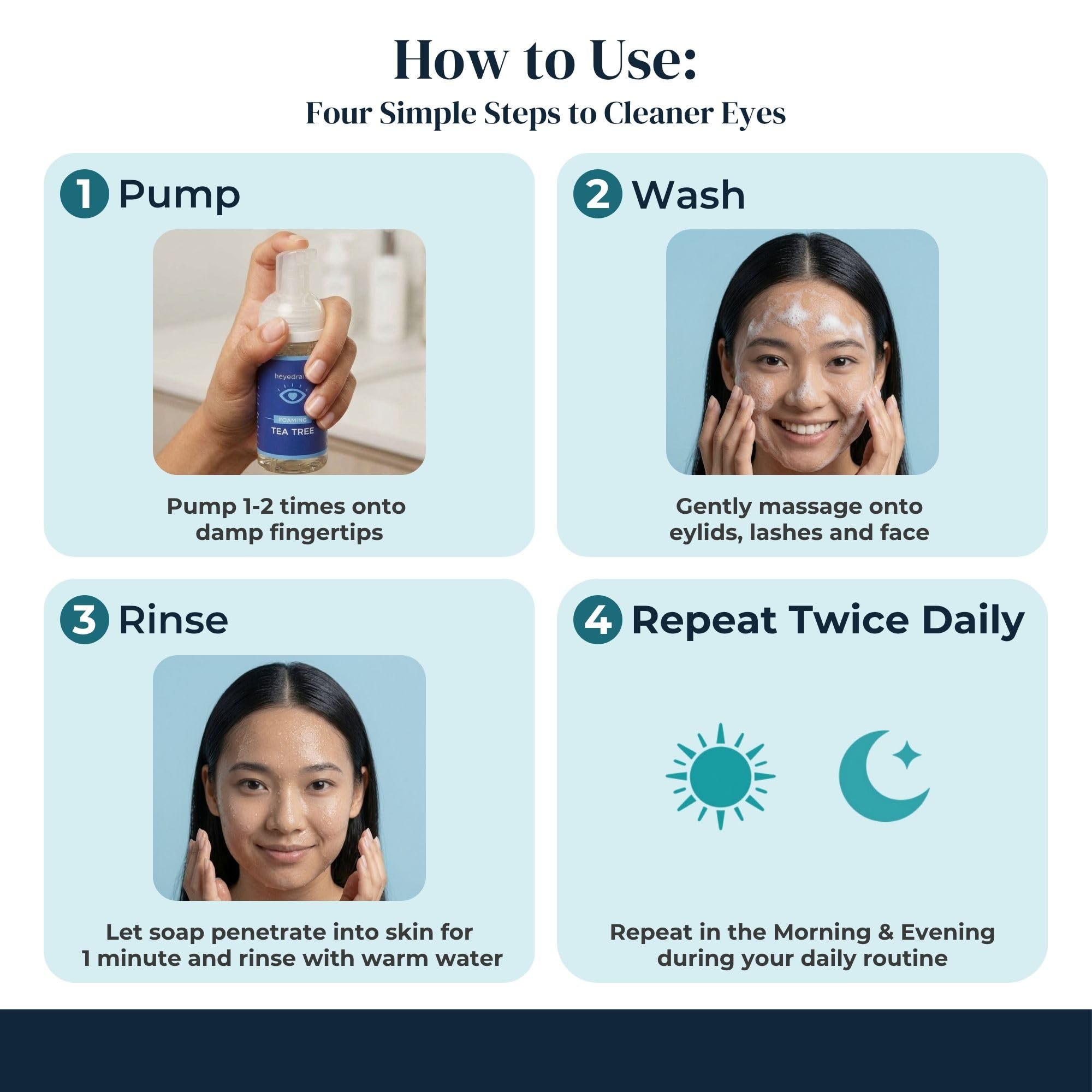 Heyedrate using on eyelid application scene showing gentle cleansing of eyelids and comfortable daily use