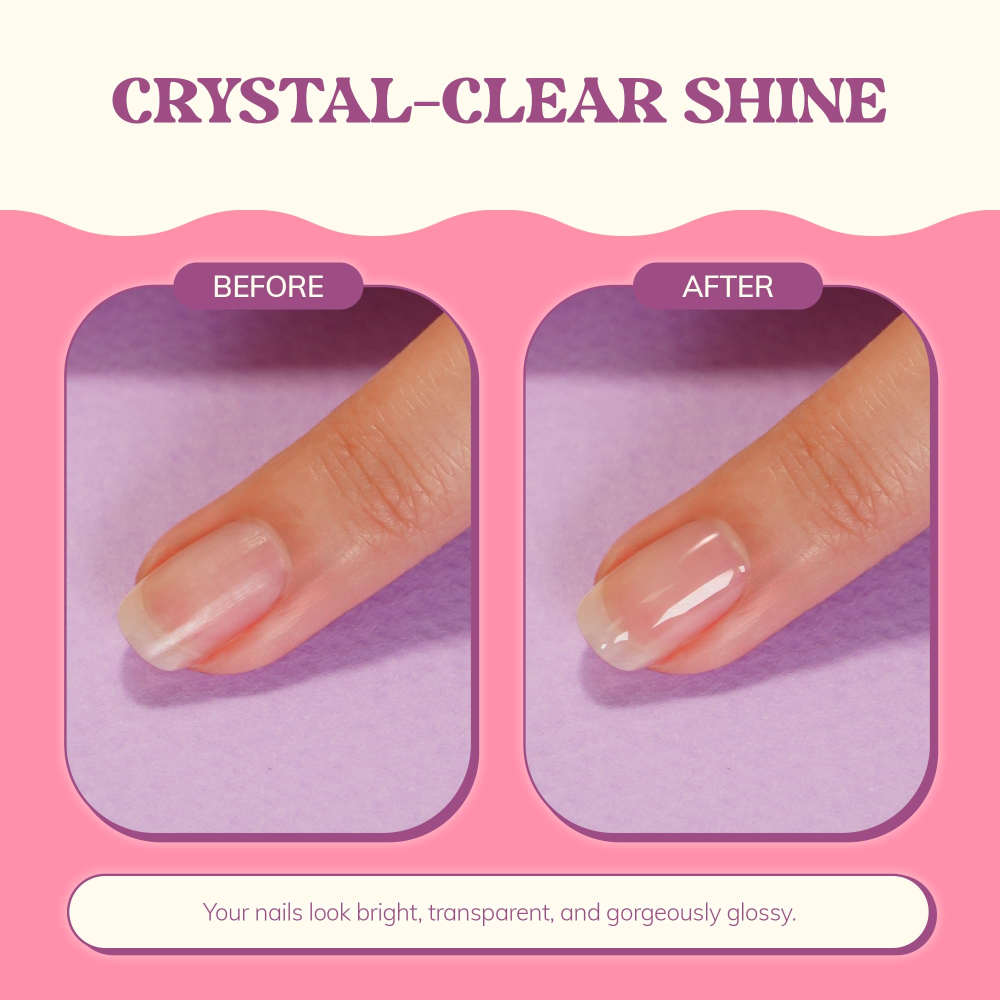 heyhae product in use on natural nails showing strengthened, glossy tips
