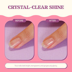 heyhae product in use on natural nails showing strengthened, glossy tips