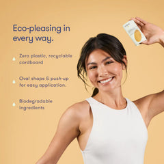 HiBAR applying deodorant in hand demonstrating easy, mess-free use