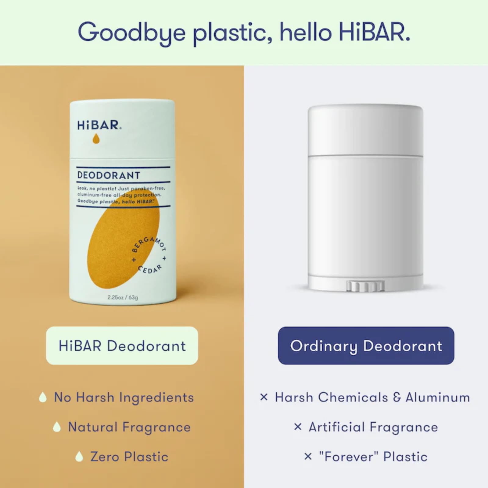 HiBAR open tube with label visible highlighting ingredients and recyclable claim