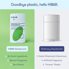 HIBAR deodorant in hand for scale and convenient travel benefit