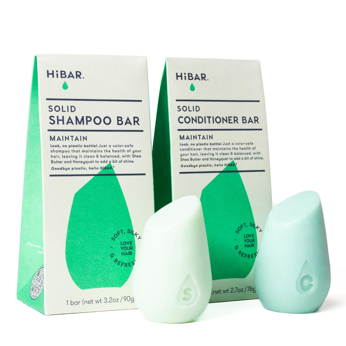 HiBAR front packaging showing two Maintain bars and recyclable wrap for sustainable storage