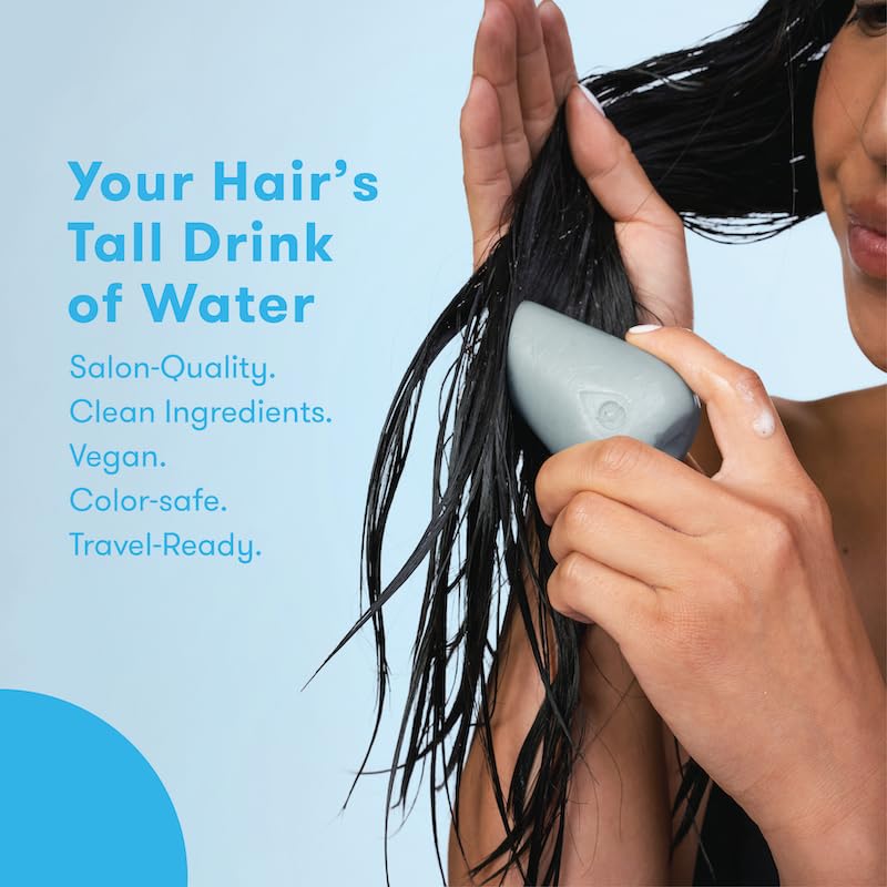 HIBAR bar in hand lathering on wet hair, demonstrates easy application and reduced product waste
