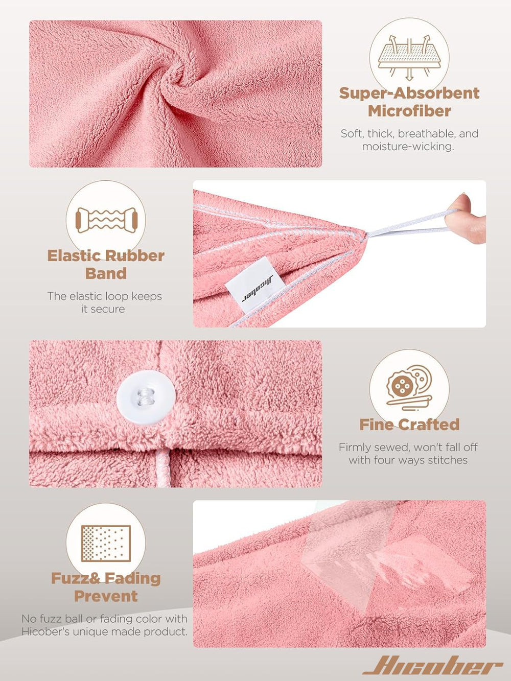 Hicober button and loop detail showing secure closure for hands-free drying benefit