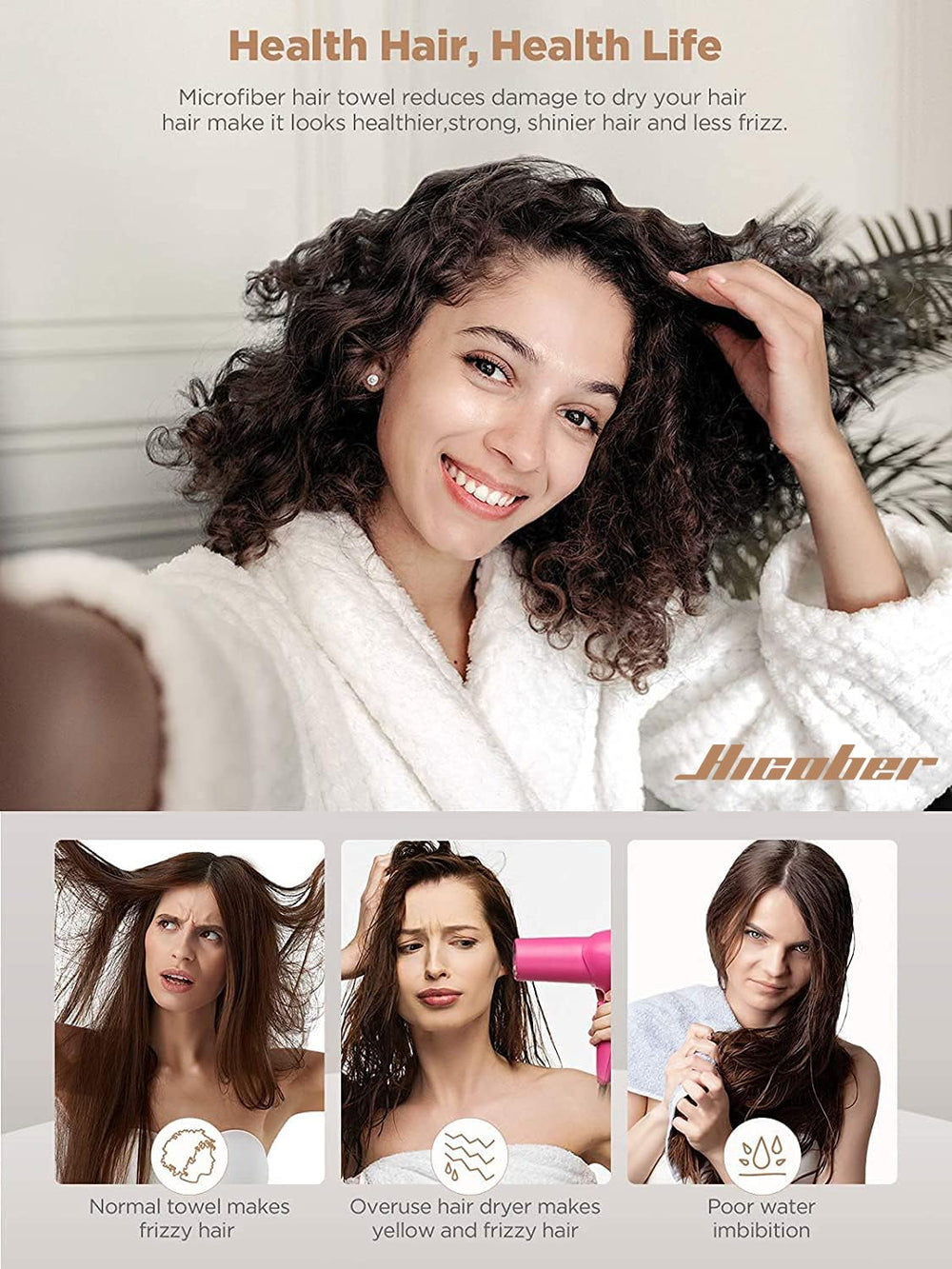 Hicober microfiber close-up texture highlighting fast absorbency benefit