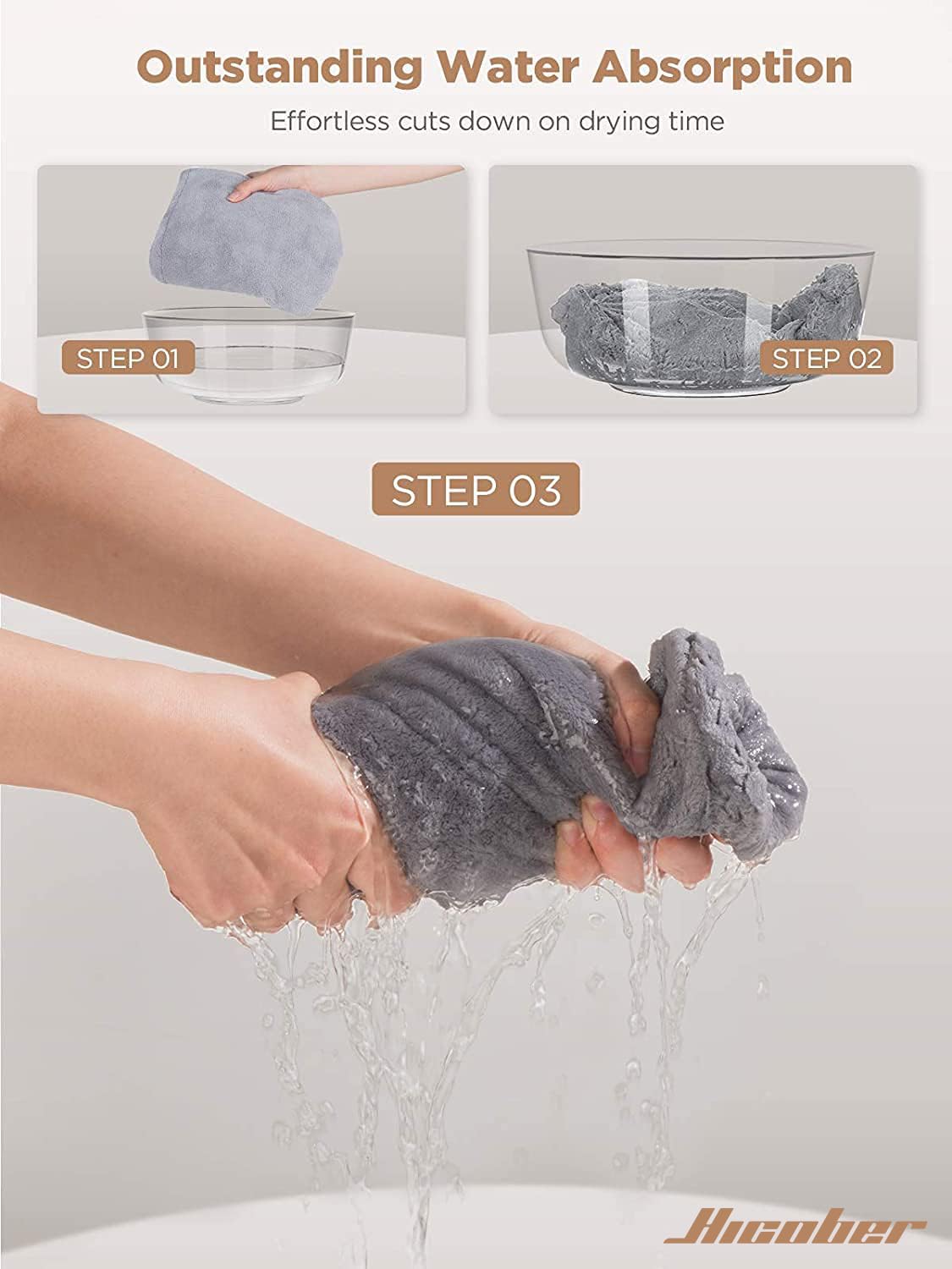 Hicober towel folded flat showing slim profile and travel convenience benefit