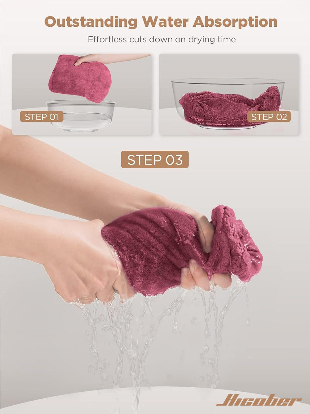 Hicober scale comparison versus regular towel showing compactness benefit