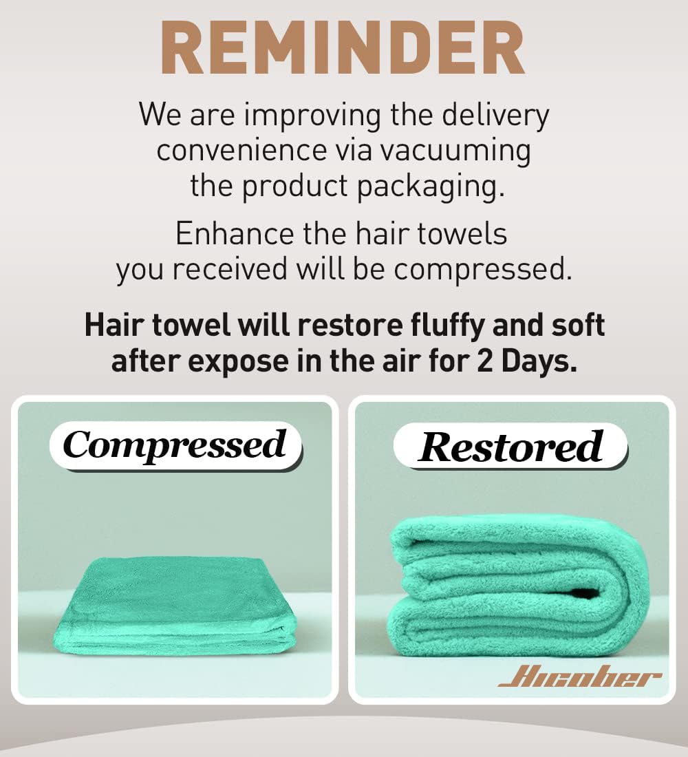 Hicober towel absorbing water from wet hair showcasing quick moisture removal benefit