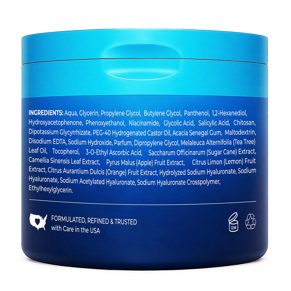 Before and after texture improvement image showing Hicream pads' smoothing and clarifying effect