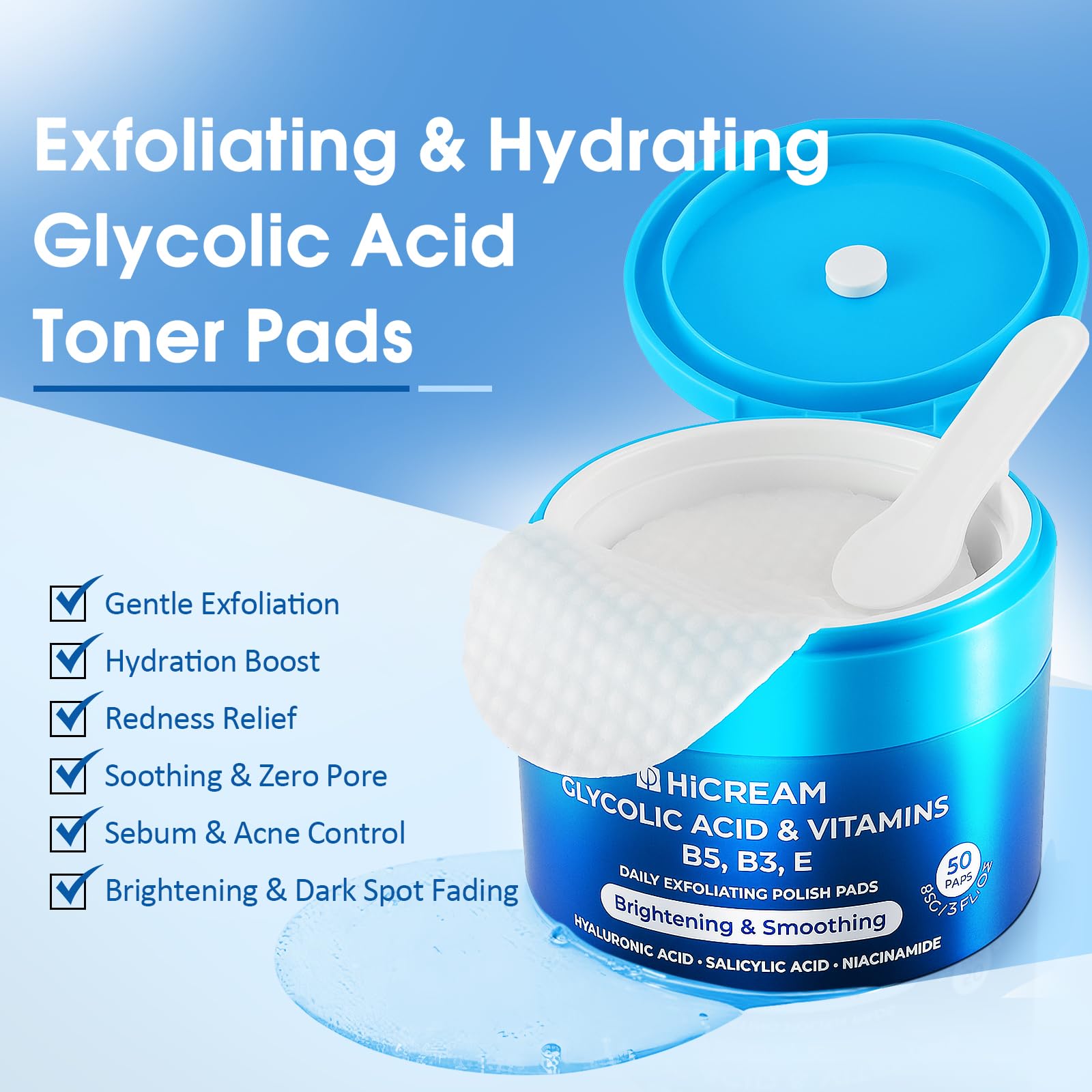 Hicream dual-textured pad close-up showing exfoliating and soft sides for efficient application