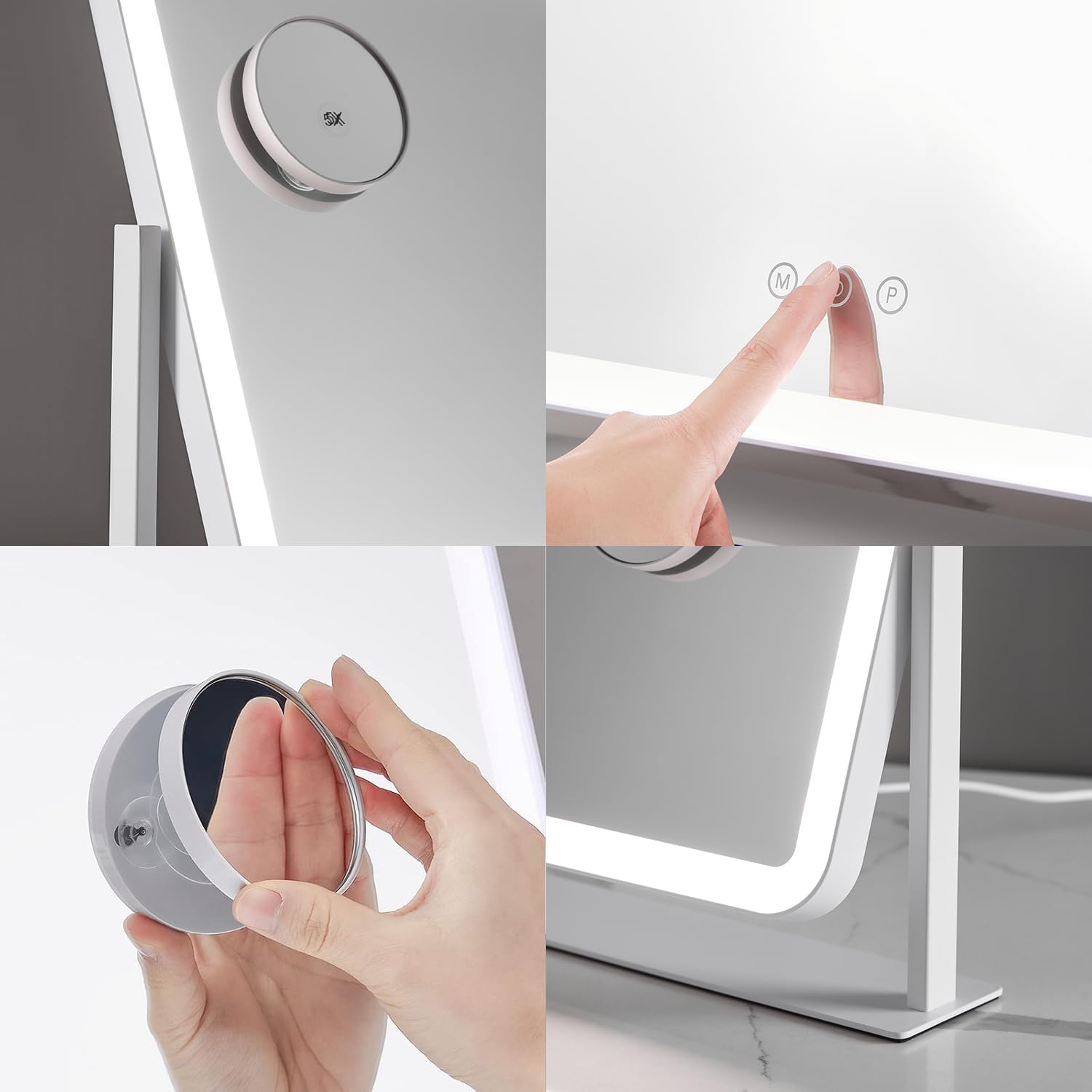 HIEEY mirror beside a hand showing scale and compact footprint benefit