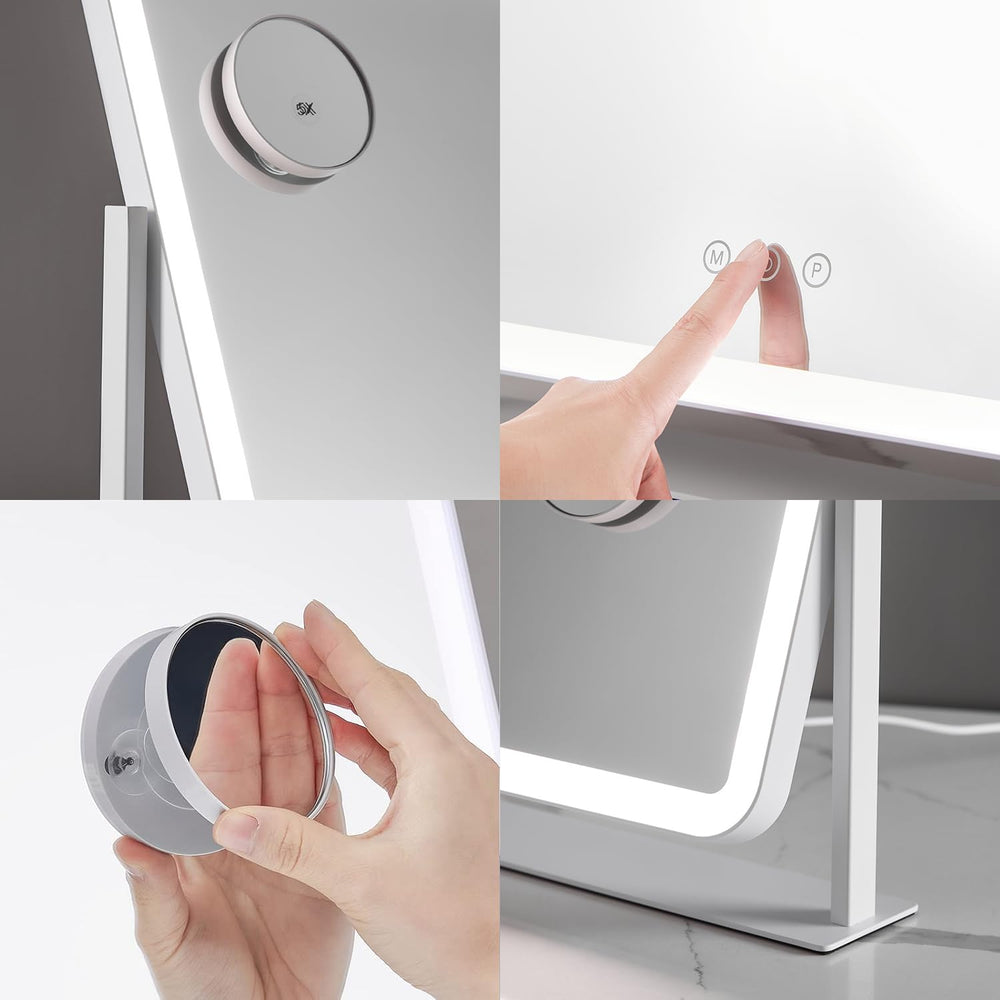 HIEEY mirror beside a hand showing scale and compact footprint benefit