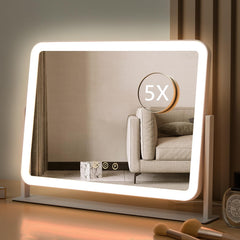 HIEEY front view of lighted vanity mirror showing full illuminated surface and benefit of even lighting