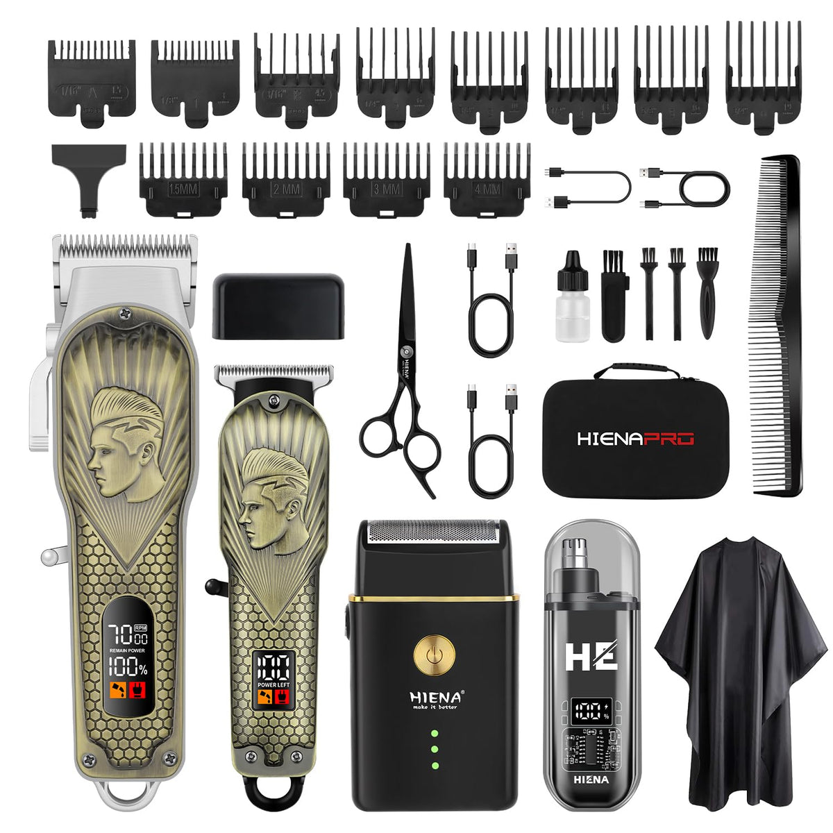 HIENA PRO front view of main clipper showing ergonomic grip and LED battery display for precise control