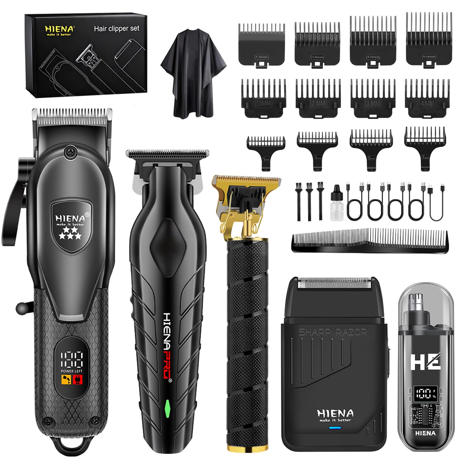 HIENA PRO full kit front view showing all devices and accessories for versatile grooming