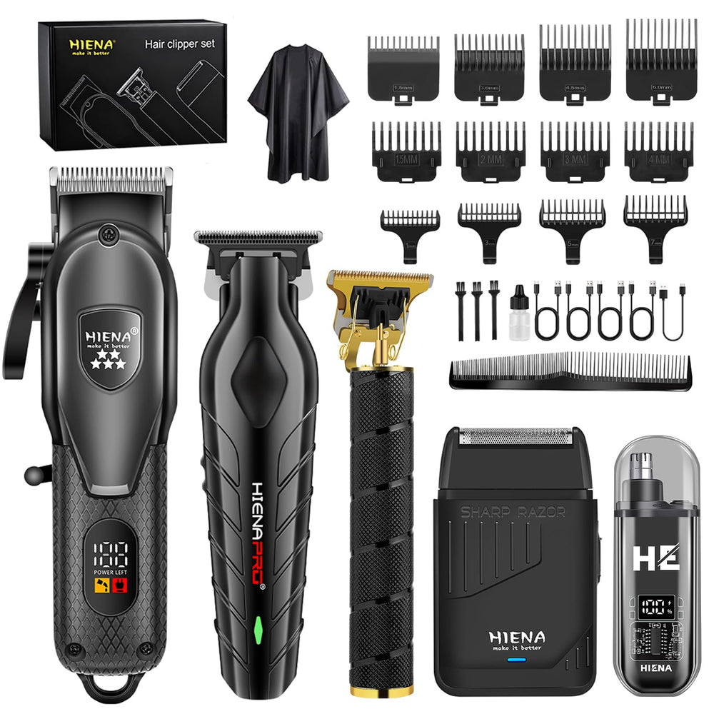 HIENA PRO full kit front view showing all devices and accessories for versatile grooming