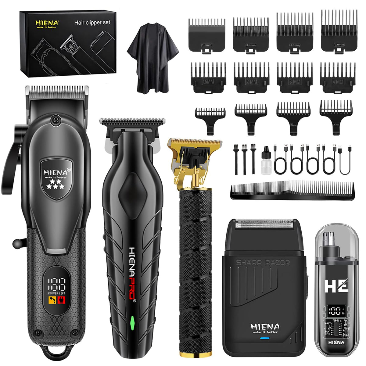 HIENA PRO full kit front view showing all devices and accessories for versatile grooming