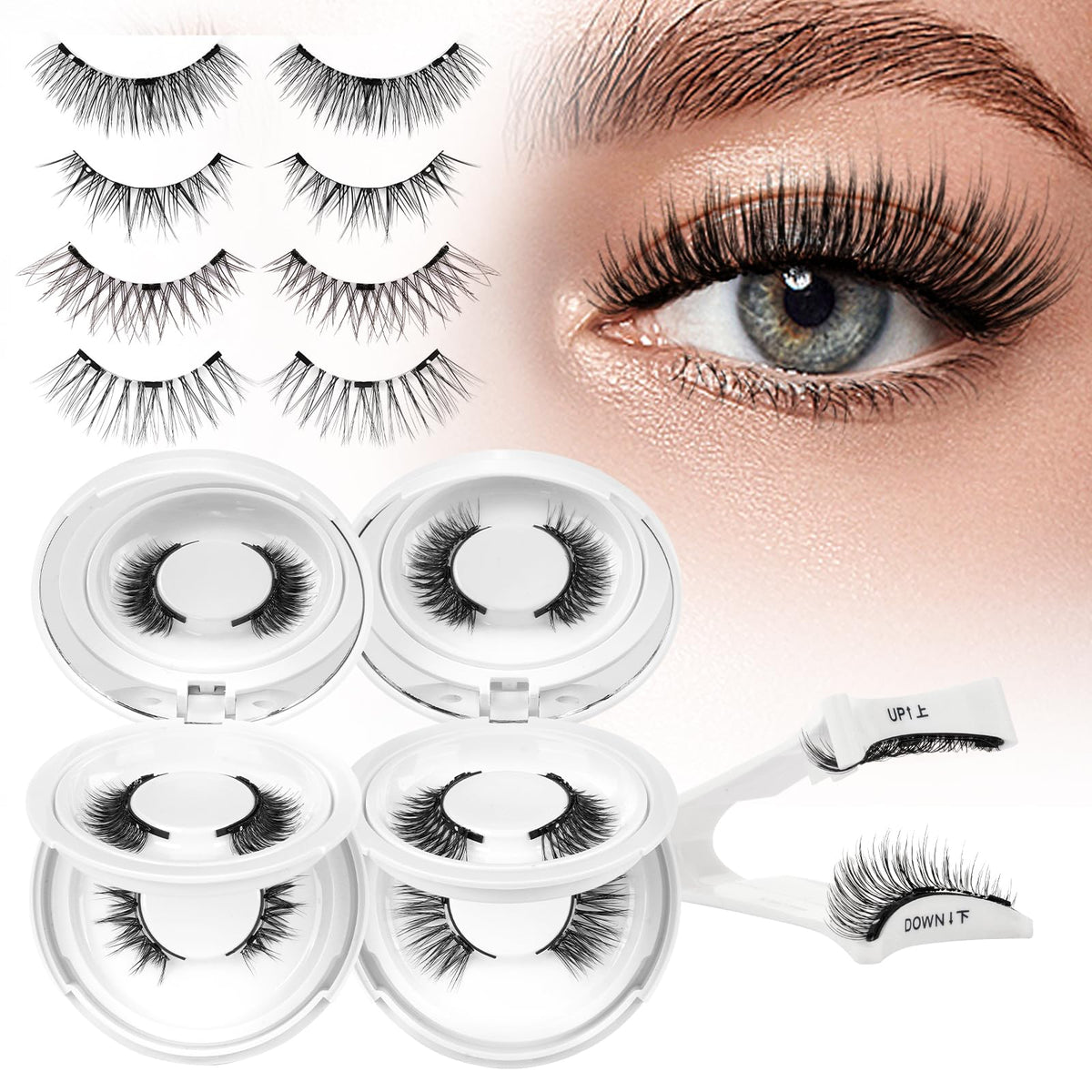 Higu clace front packaging showing complete magnetic lash kit and benefits