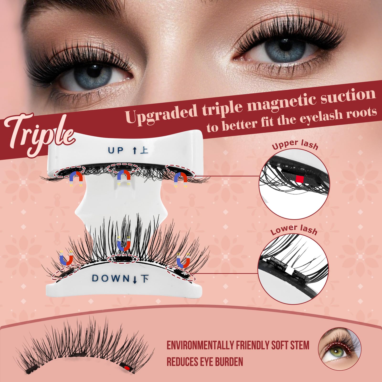 Higu clace magnetic lashes closeup revealing lightweight magnets for comfortable wear