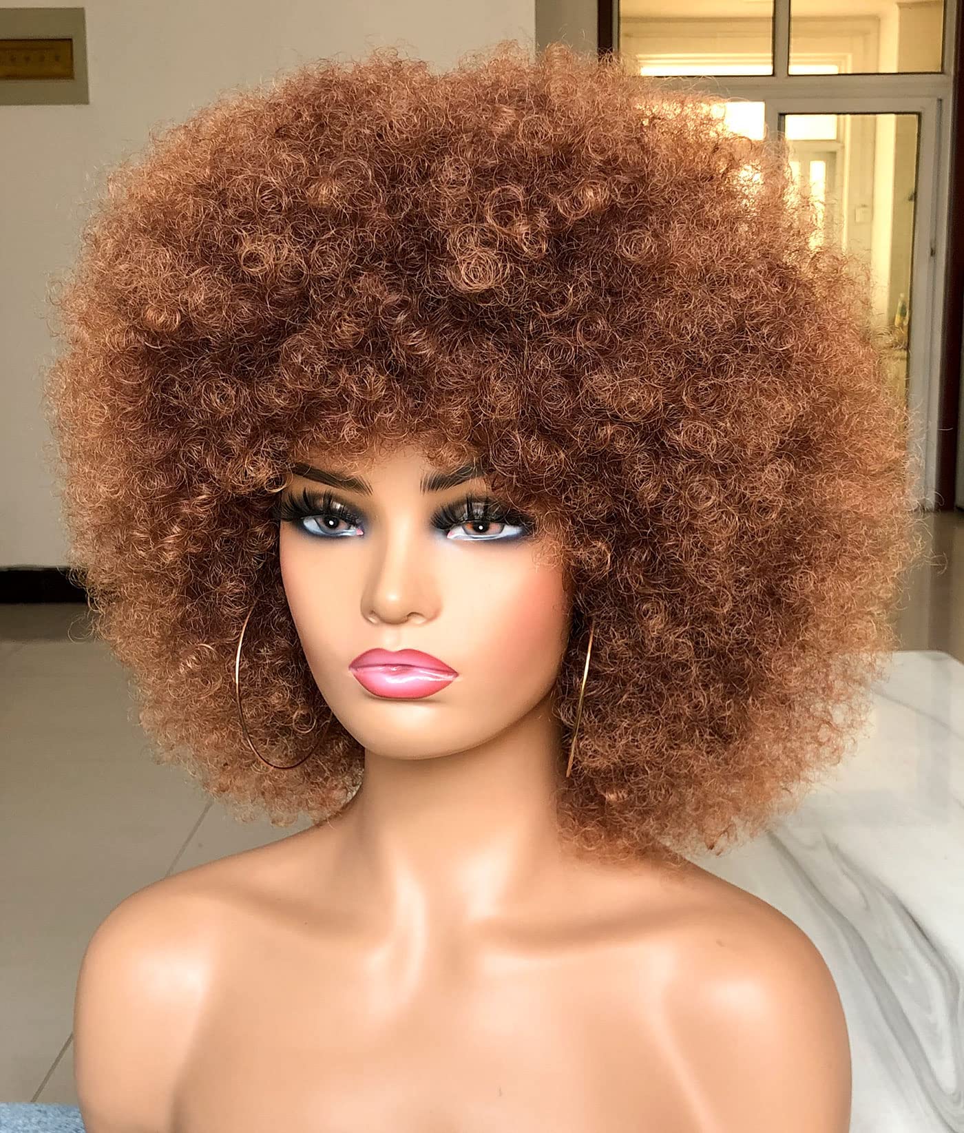 HIHOO side profile showing bangs and rounded 70s afro shape for style impact