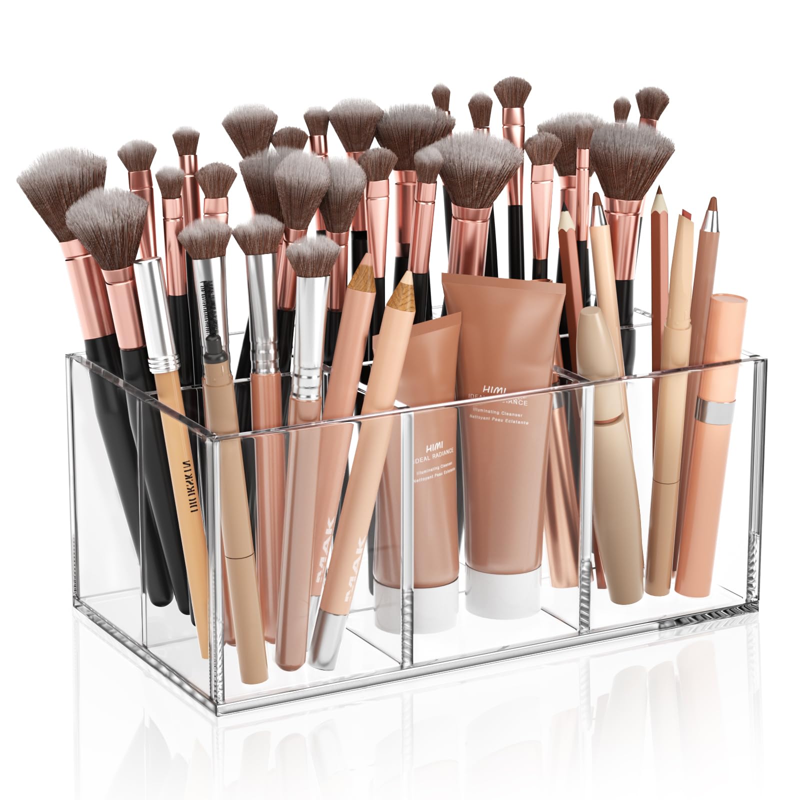 HIIMIEI clear holder front view showing neat brush storage benefit