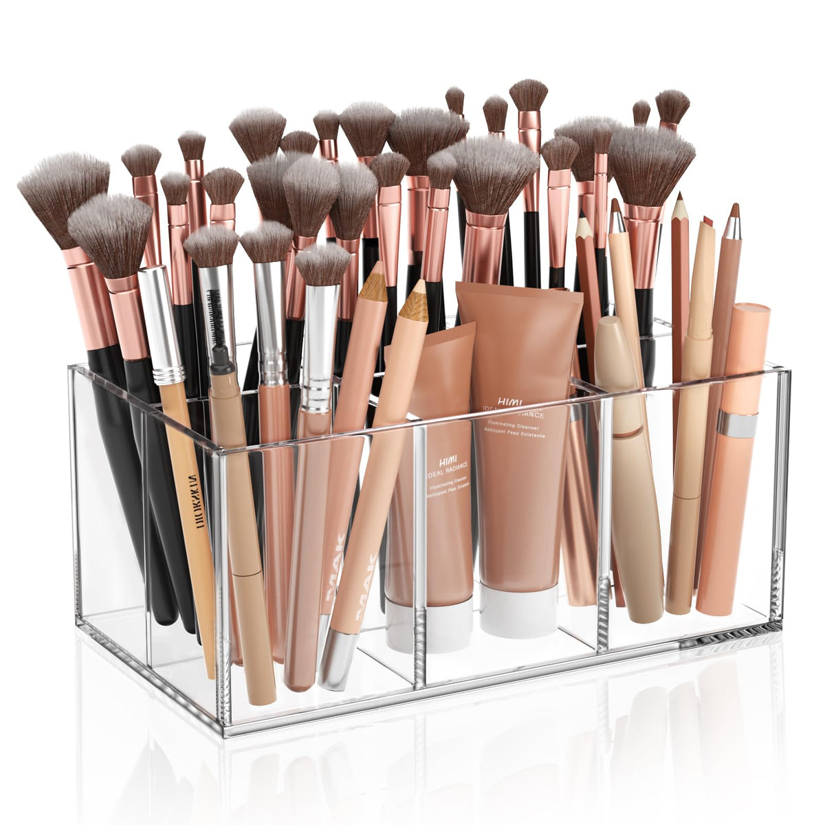 HIIMIEI clear holder front view showing neat brush storage benefit