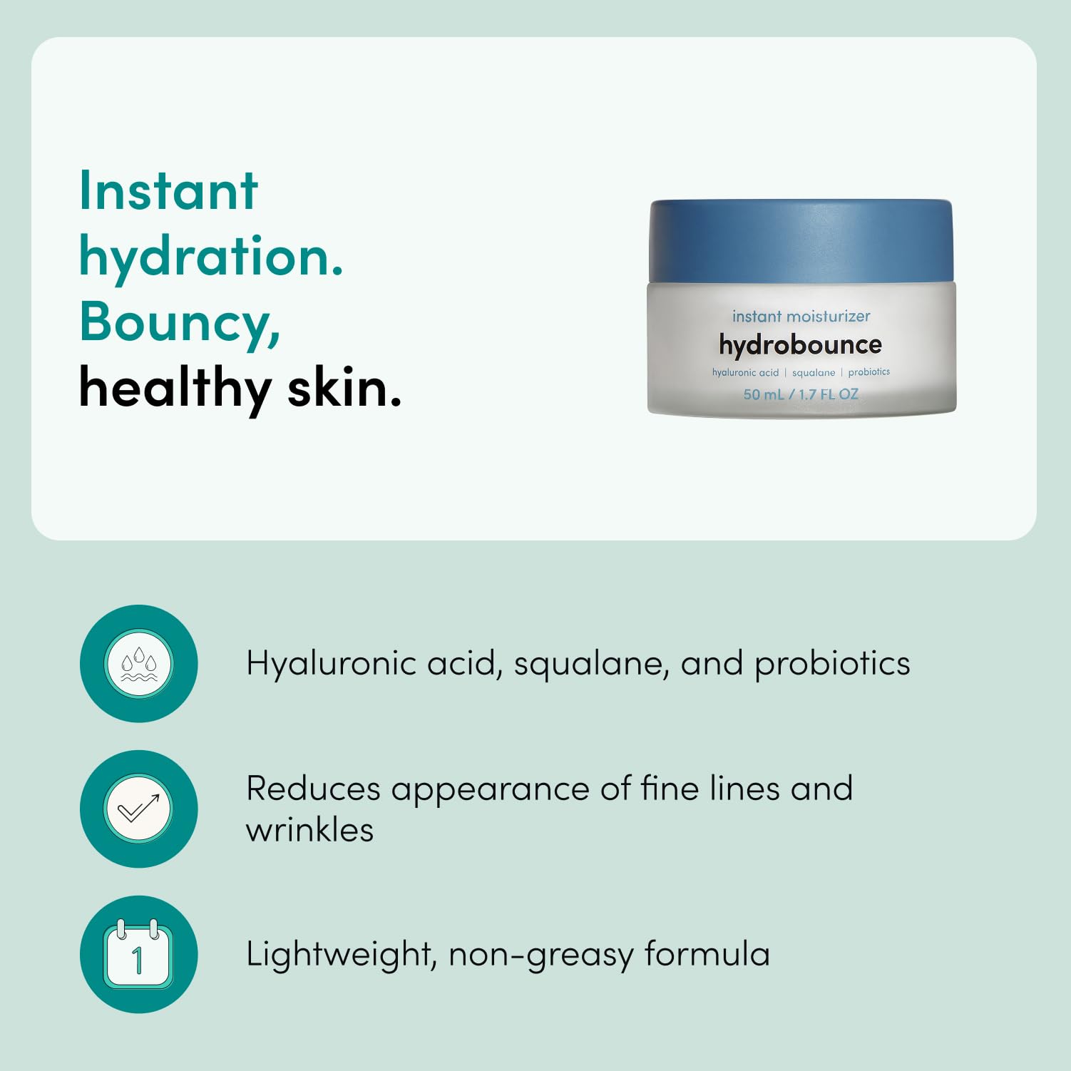 HIMS & HERS Hydrobounce open jar texture demonstrating lightweight hydration