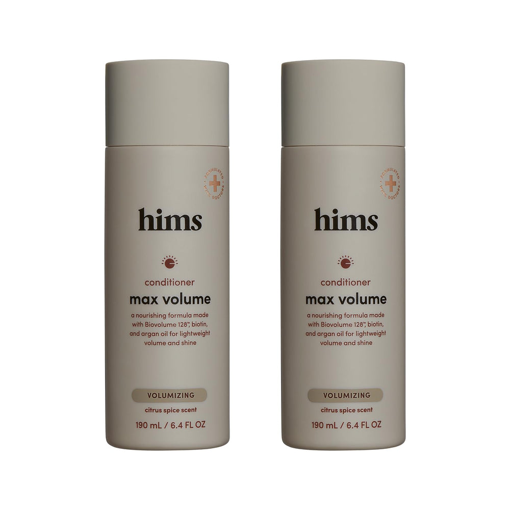 hims front packaging showing two 6.4 fl oz bottles and citrus spice scent benefit