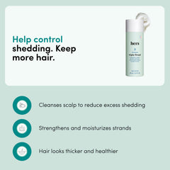Close-up of HERS Triple Threat label highlighting biotin and sulfate-free benefits