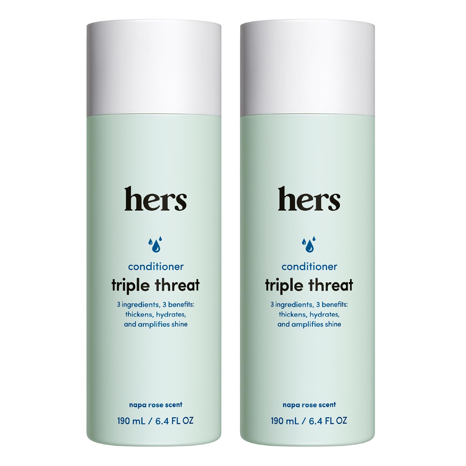 HIMS & HERS front packaging showing two 6.4 fl oz bottles and benefits