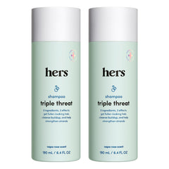 HERS Triple Threat shampoo front packaging showing bottle and branding for fuller hair