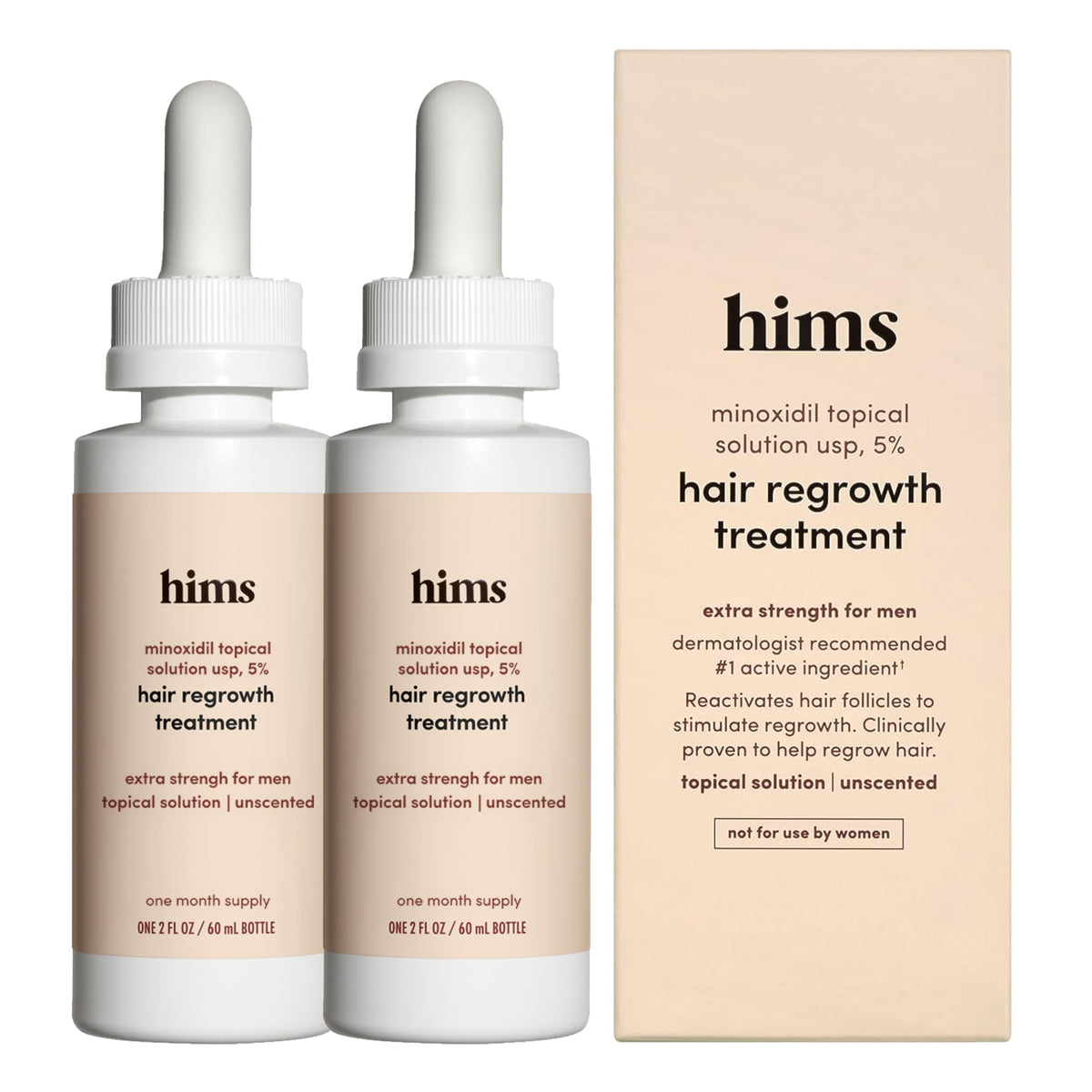 hims front packaging showing product and two-month benefit