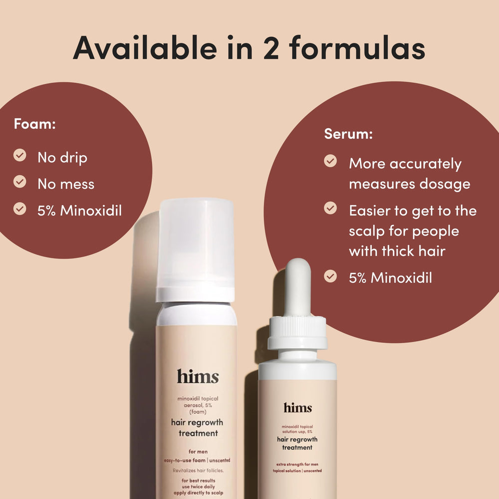 hims bottle held in hand to show compact size and portability