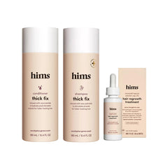 hims front packaging showing set for fuller-looking hair benefits