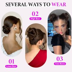 HIRCOMP low bun style demonstrated on model, adds fullness to thin hair