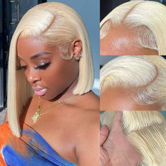 HIRIREMY front view of 12-inch blonde bob showing polished finished look