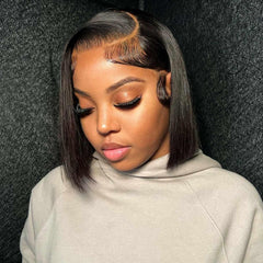 HIRIREMY front packaging of 10 inch bob wig showing natural finish benefit