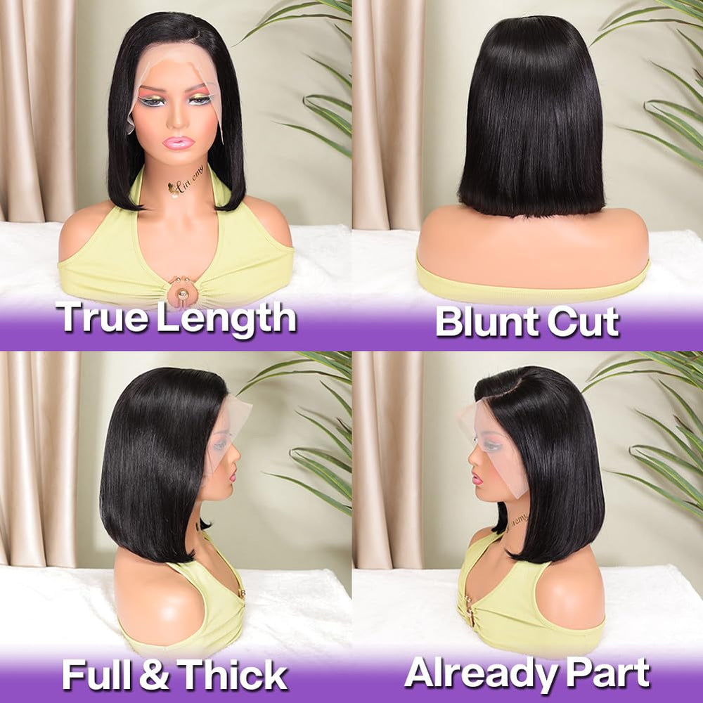 HIRIREMY mannequin side profile showing blunt-cut short bob for polished look