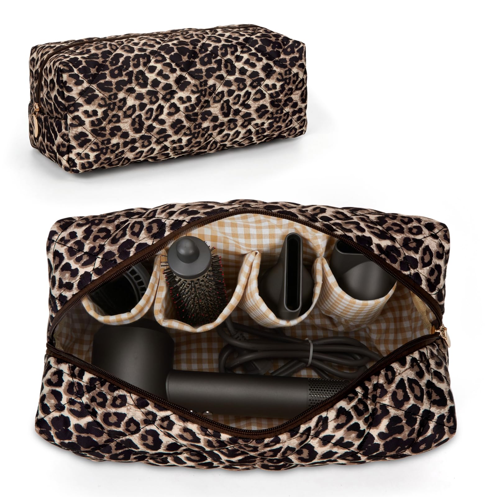 HiTotes front view floral travel case showing secure zip and chic design benefit: visible organization